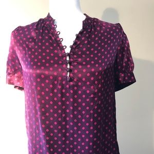 Polka Dot Capped-Sleeve Blouse Banana Republic Extra Small